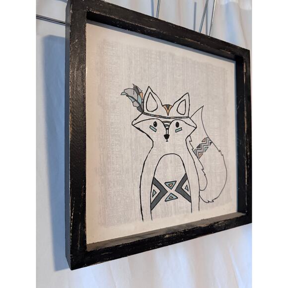 Boho Fox Wall Art - Framed Print with Feather Hat, 12.5" x 12.5" - Picture 2 of 7